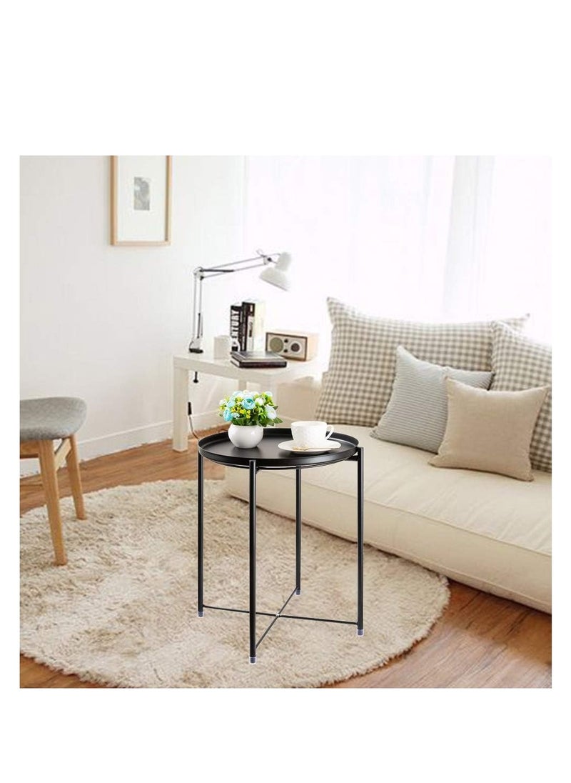 Generic Side Table Round Metal, Outdoor Side Table Small Sofa End Table Indoor Accent Table Round Metal Coffee Table Waterproof Removable Tray Table for Living Room Bedroom Balcony Office Black  - Image 4