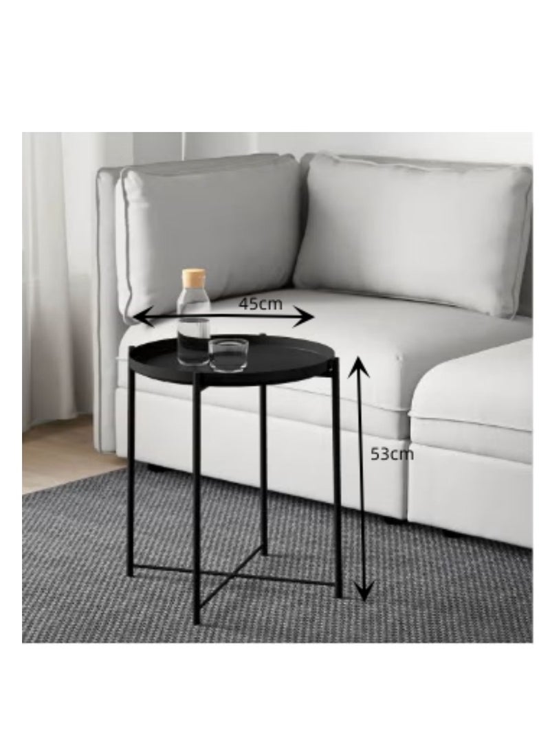 Generic Side Table Round Metal, Outdoor Side Table Small Sofa End Table Indoor Accent Table Round Metal Coffee Table Waterproof Removable Tray Table for Living Room Bedroom Balcony Office Black  - Image 2