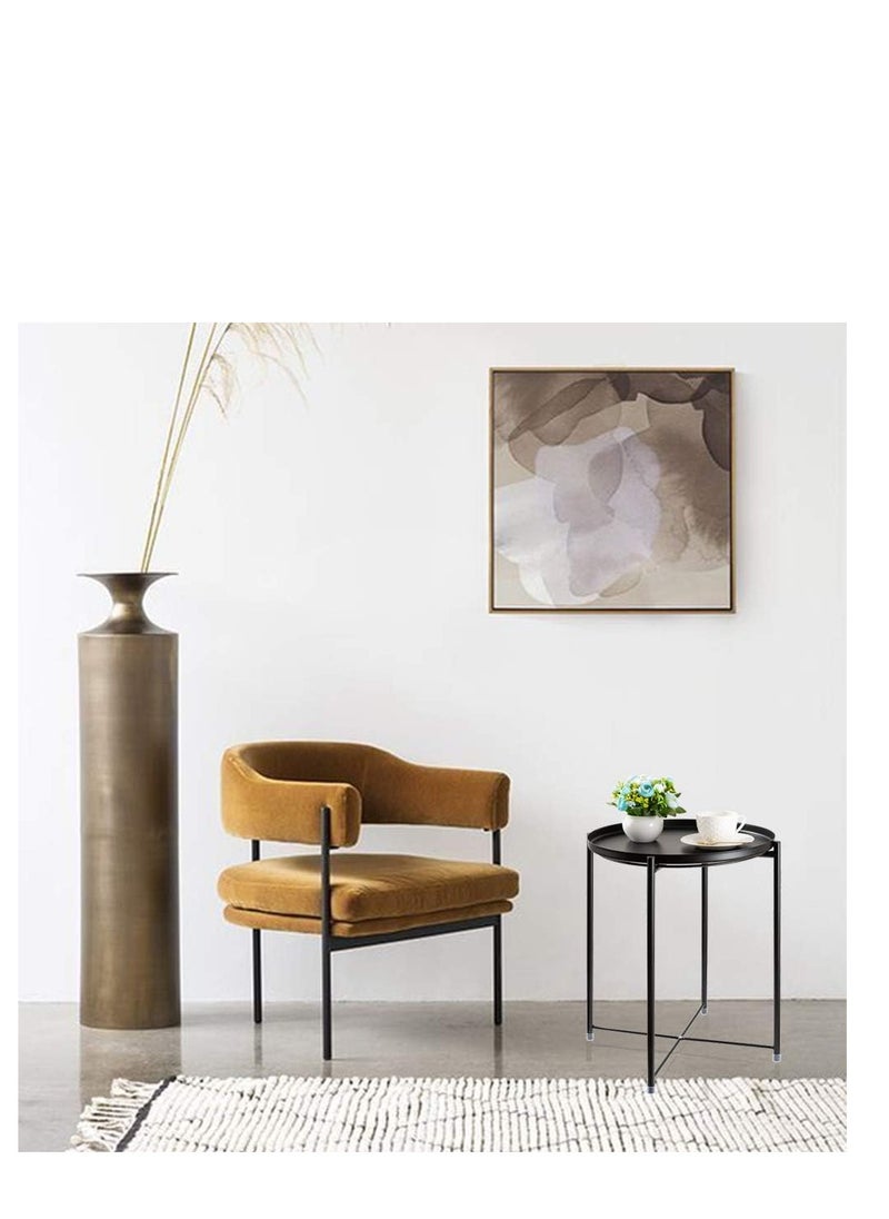 Generic Side Table Round Metal, Outdoor Side Table Small Sofa End Table Indoor Accent Table Round Metal Coffee Table Waterproof Removable Tray Table for Living Room Bedroom Balcony Office Black  - Image 5