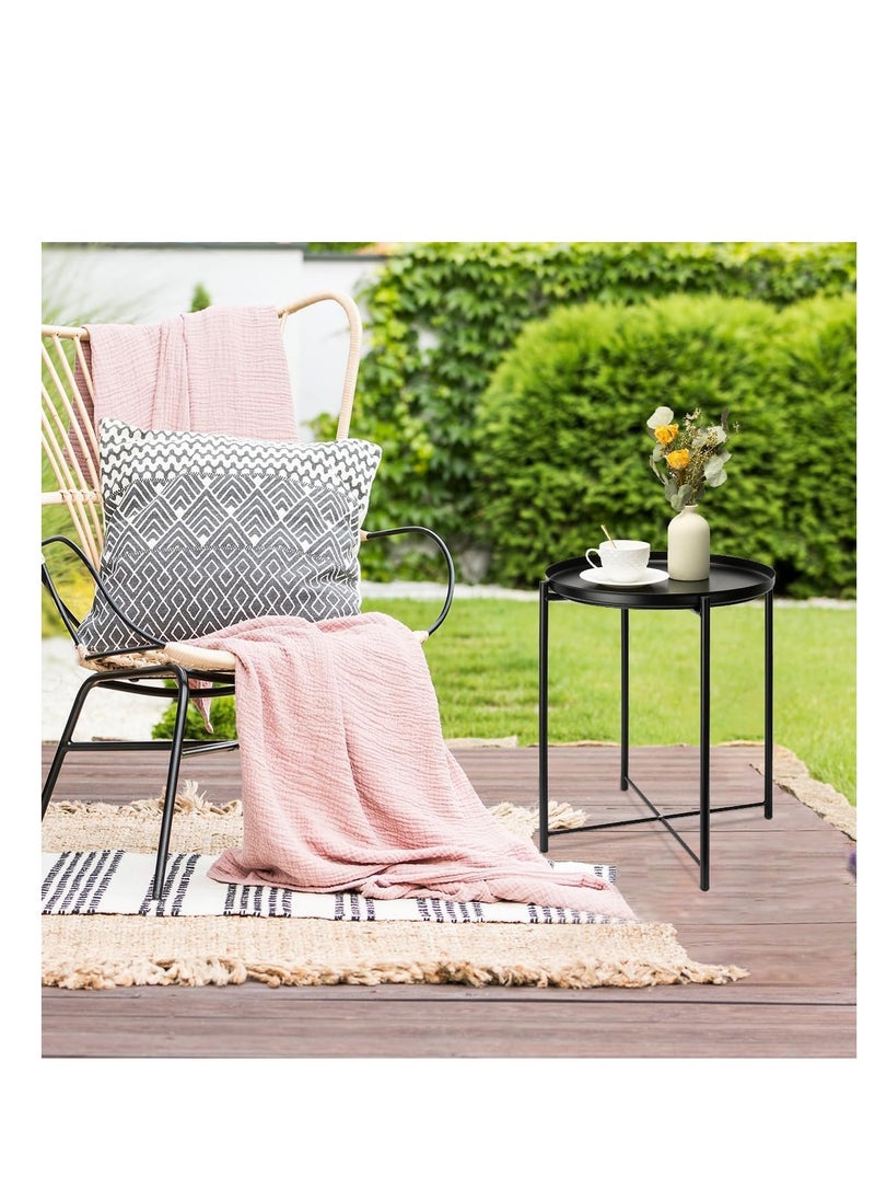 Generic Side Table Round Metal, Outdoor Side Table Small Sofa End Table Indoor Accent Table Round Metal Coffee Table Waterproof Removable Tray Table for Living Room Bedroom Balcony Office Black  - Image 3