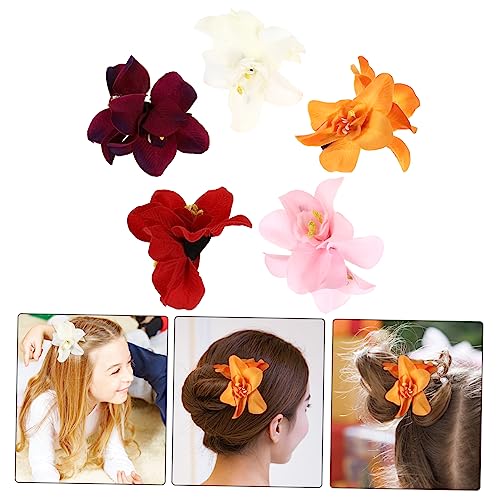 TENDYCOCO Artificial Flower Hair Clip Hawaiian Hibiscus Plumeria Hairpin Orchid Flower Headdress Bobby Pins Headwear for Woman Girl Lady 5pcs (Random Color) - Image 3