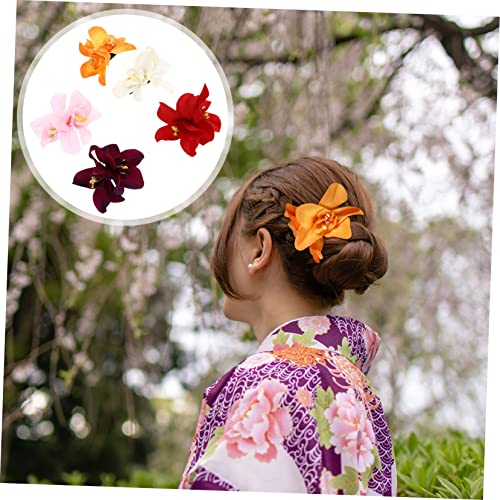 TENDYCOCO Artificial Flower Hair Clip Hawaiian Hibiscus Plumeria Hairpin Orchid Flower Headdress Bobby Pins Headwear for Woman Girl Lady 5pcs (Random Color) - Image 4