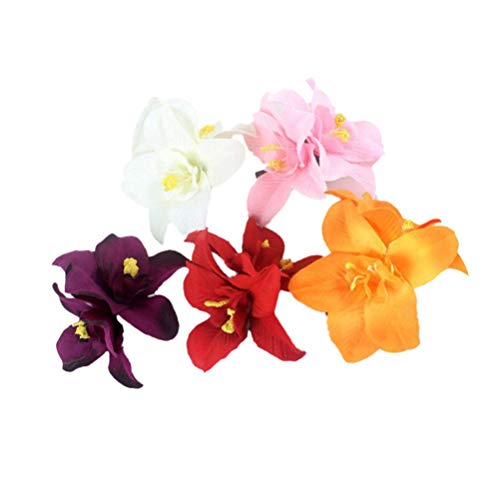 TENDYCOCO Artificial Flower Hair Clip Hawaiian Hibiscus Plumeria Hairpin Orchid Flower Headdress Bobby Pins Headwear for Woman Girl Lady 5pcs (Random Color) - Image 1