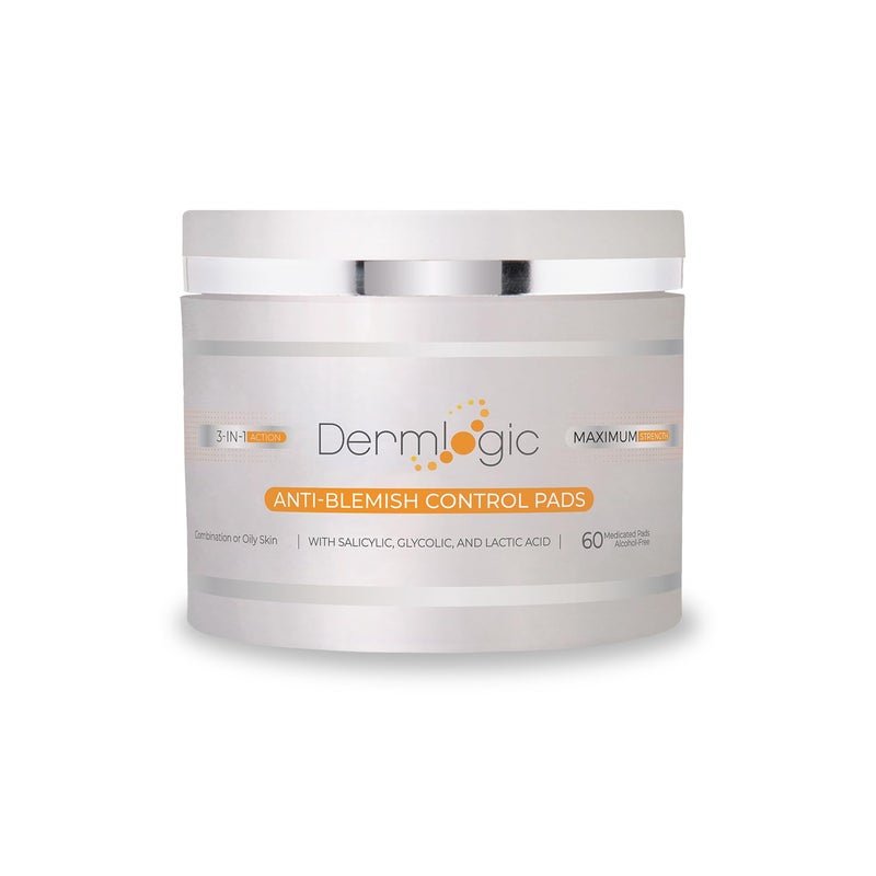 Dermlogic Acne Treatment Pads- Contains Salicylic, Glycolic, & Lactic Acid for Face & Body. Clears Away Clogged Pores, Oily Skin & Cystic Breakouts. Removes Dark Spots, Blackhead & Whitehead Pimples - Image 1