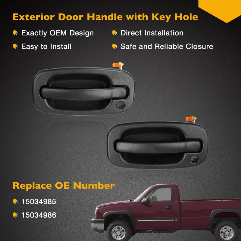 Gledewen Exterior Door Handle Front Left & Right Pair with Key Hole | for 1999-2007 Chevy Silverado Suburban Tahoe Avalanche GMC Sierra Yukon Cadillac Escalade | Replaces# 15034985, 15034986 - Image 4