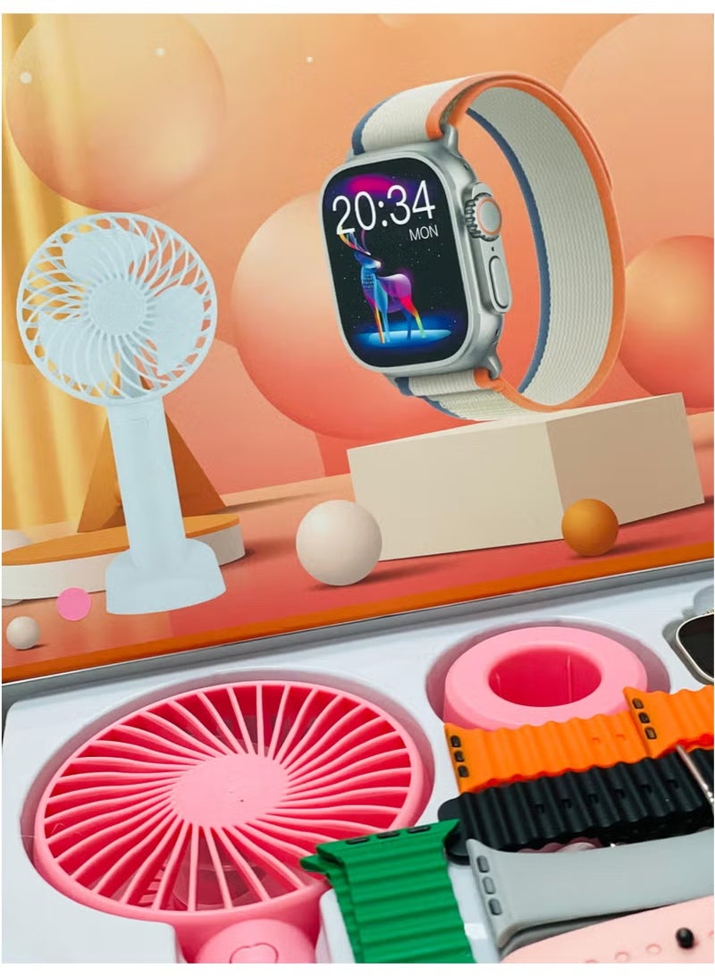 vesus Smart Watch Ultra with 7 in 1 Straps with Hand Fan Full Touch Color Screen Bluetooth Calling Health and Sports Smartwatch Multicolor - Image 2