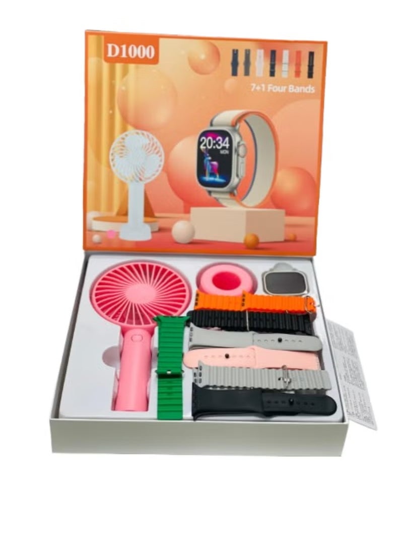 vesus Smart Watch Ultra with 7 in 1 Straps with Hand Fan Full Touch Color Screen Bluetooth Calling Health and Sports Smartwatch Multicolor - Image 1