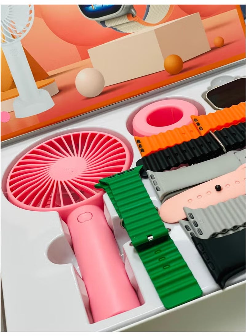 vesus Smart Watch Ultra with 7 in 1 Straps with Hand Fan Full Touch Color Screen Bluetooth Calling Health and Sports Smartwatch Multicolor - Image 4