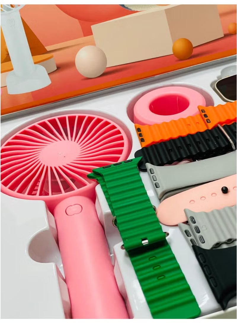 vesus Smart Watch Ultra with 7 in 1 Straps with Hand Fan Full Touch Color Screen Bluetooth Calling Health and Sports Smartwatch Multicolor - Image 3