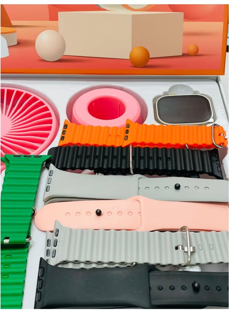 vesus Smart Watch Ultra with 7 in 1 Straps with Hand Fan Full Touch Color Screen Bluetooth Calling Health and Sports Smartwatch Multicolor - Image 5