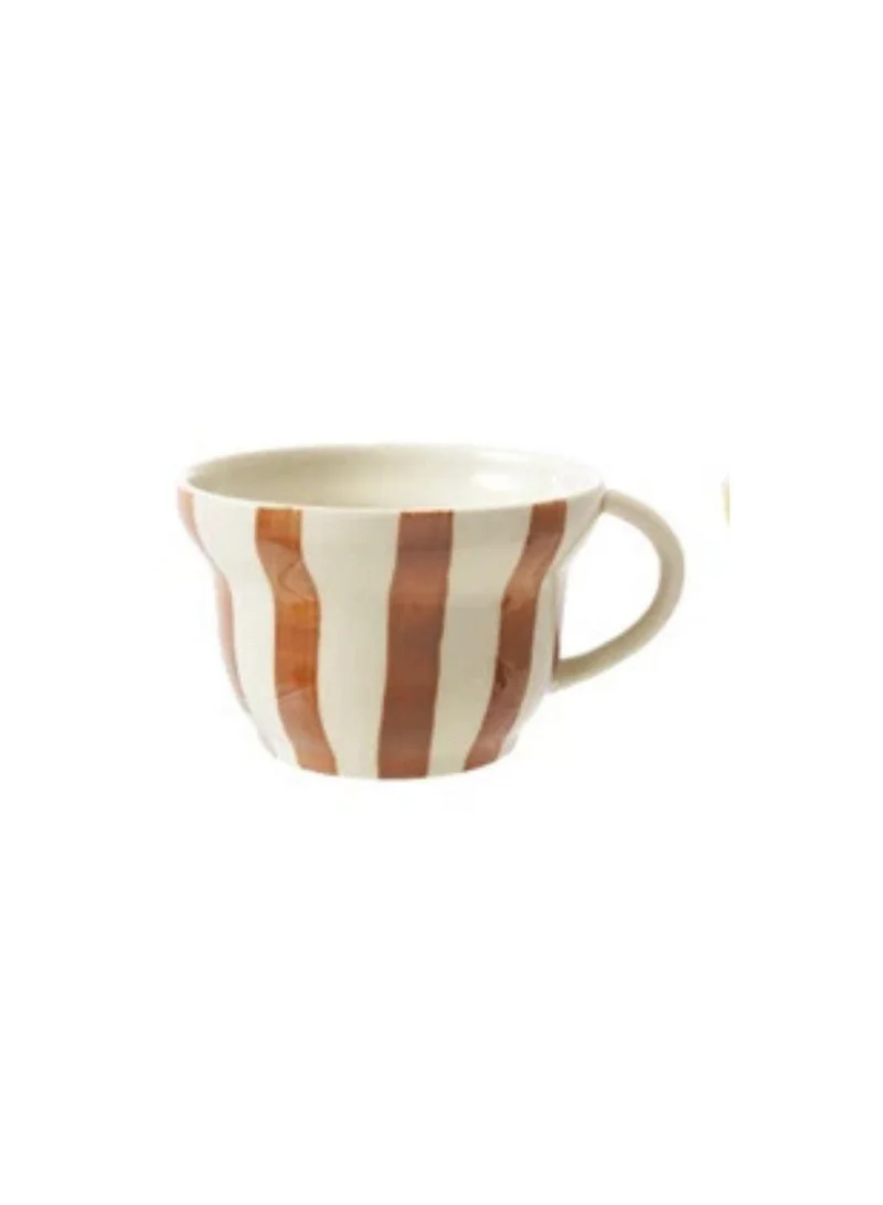 The Saffron Souk 8 oz. Hand-Painted Stoneware Striped Mug - brown