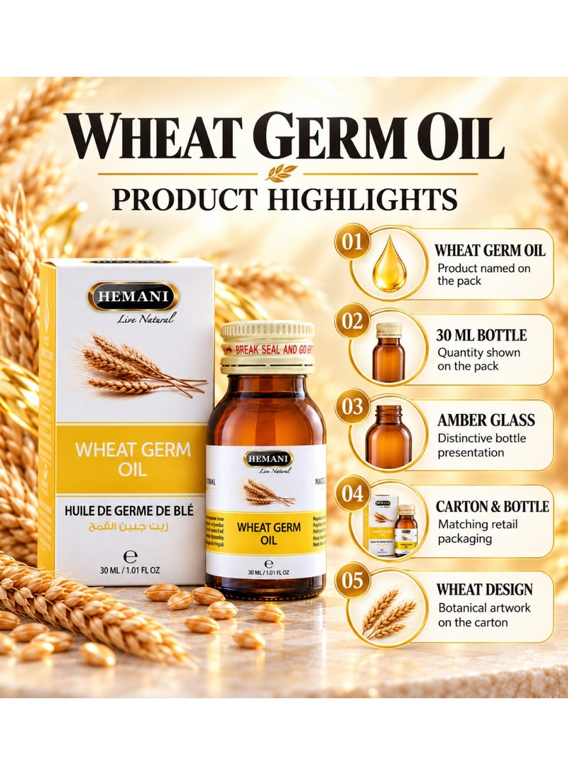 HEMANI Wheat Germ Oil Natural Moisturising Oil 30ml for Hair Skin & Body Massage Lightweight Daily Care Oil - Image 4
