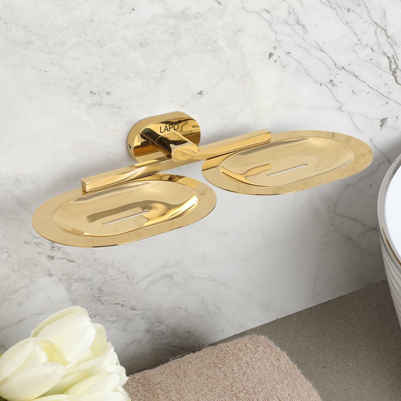 LAPO 1 Pack Kik 304 Stainless Steel Soap Dish Holder - Wall-Mounted Design - Suitable for Bathroom, Wash Basin, Kitchen - Rust-Resistant, Easy to Clean, Weatherproof - PVD Gold Finish - Image 1