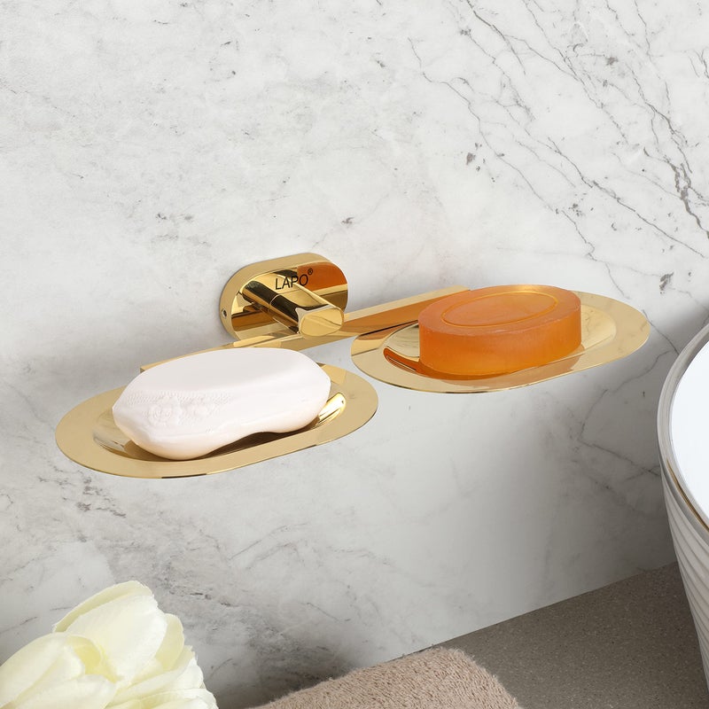 LAPO 1 Pack Kik 304 Stainless Steel Soap Dish Holder - Wall-Mounted Design - Suitable for Bathroom, Wash Basin, Kitchen - Rust-Resistant, Easy to Clean, Weatherproof - PVD Gold Finish - Image 4