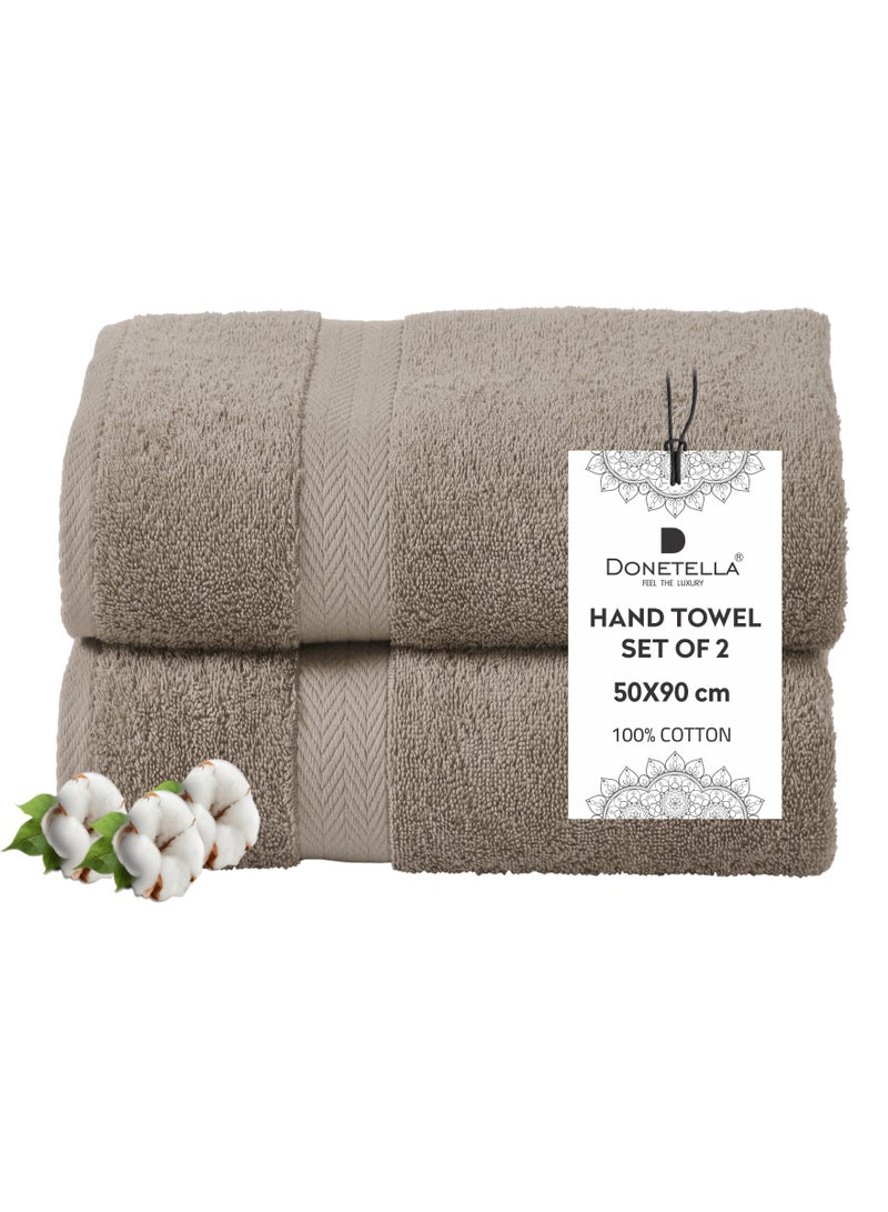 Donetella Premium 100 % Combed Cotton 2-Pcs Hand Towel Set  (50 X  90 CM) 600 GSM Super Soft Hand Towel, Highly Absorbent, Quick Dry,Best Towel for Bathroom, Spa And Hotel,Dark Beige  - Image 1