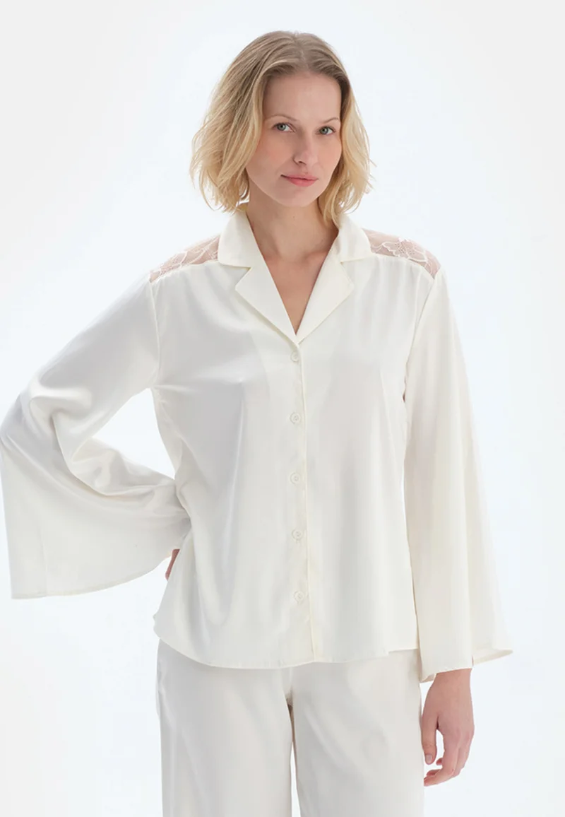 داجي قميص بقصة عادية بياقة واسعة للنوم من البوليستر