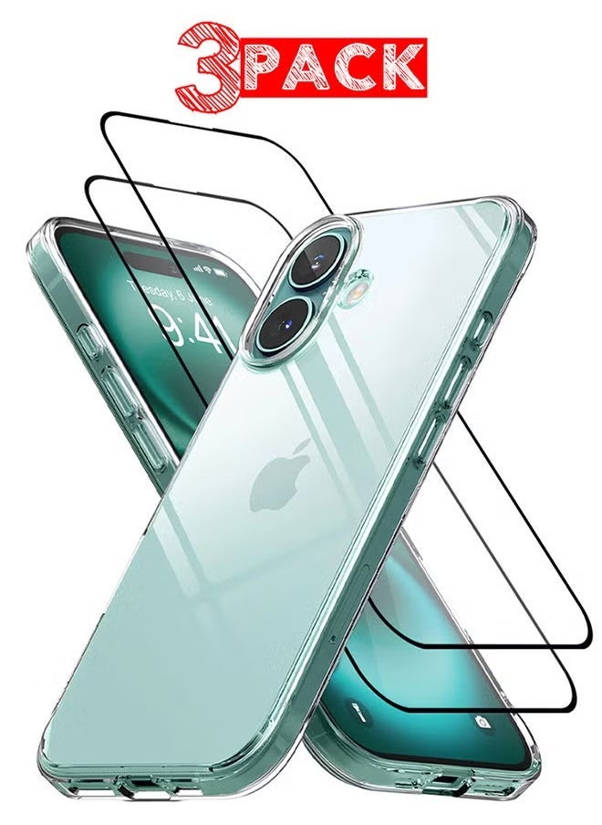 Raxoom 3-Pack iPhone 16 Case & Screen Protectors â€“ Clear TPU, Ultra Slim, Shockproof, Anti-Yellowing, Scratch-Resistant Case, 2 Screen Protectors, Clear - Image 1