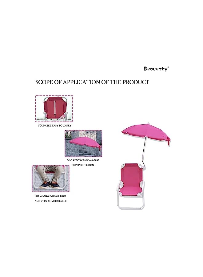 Beauenty كرسي شاطئ قابل للطي مع مظلة شمسية دوارة 360°، كرسي تخييم خارجي للأطفال للشاطئ، العشب، الفناء الخلفي، والنزهات. (أحمر) - Image 2