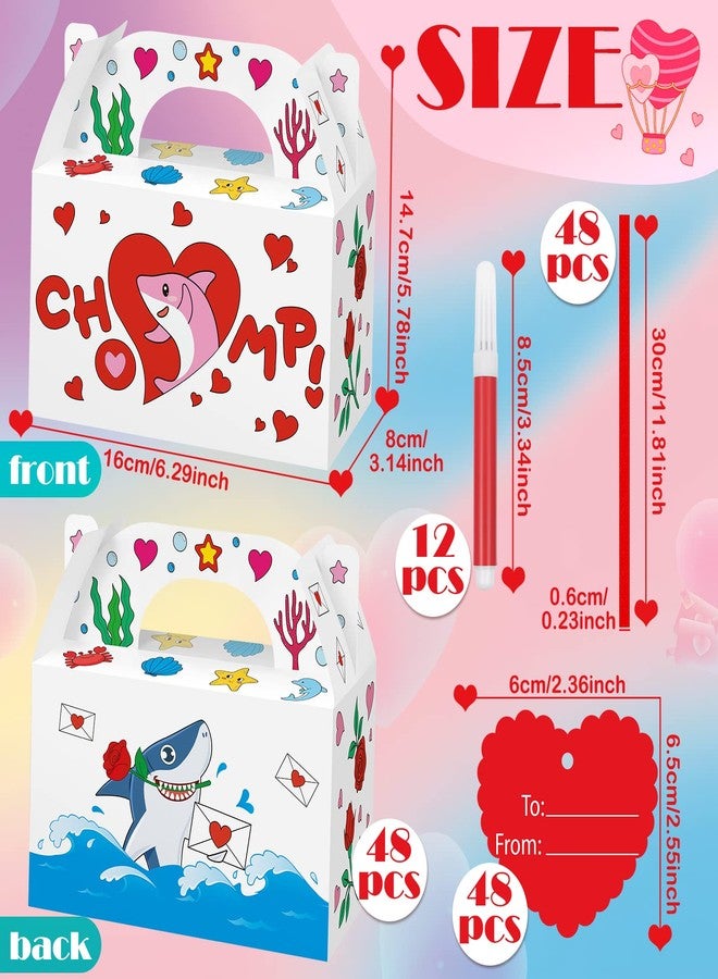 Ferraycle 48 Sets Valentine Treat Boxes DIY Color Your Own Paintable Sea Animal Prints Goodie Boxes with 12 Marker Pens,48 Heart Tags and 48 Satin Ribbons for Kids School Supplies - Image 2