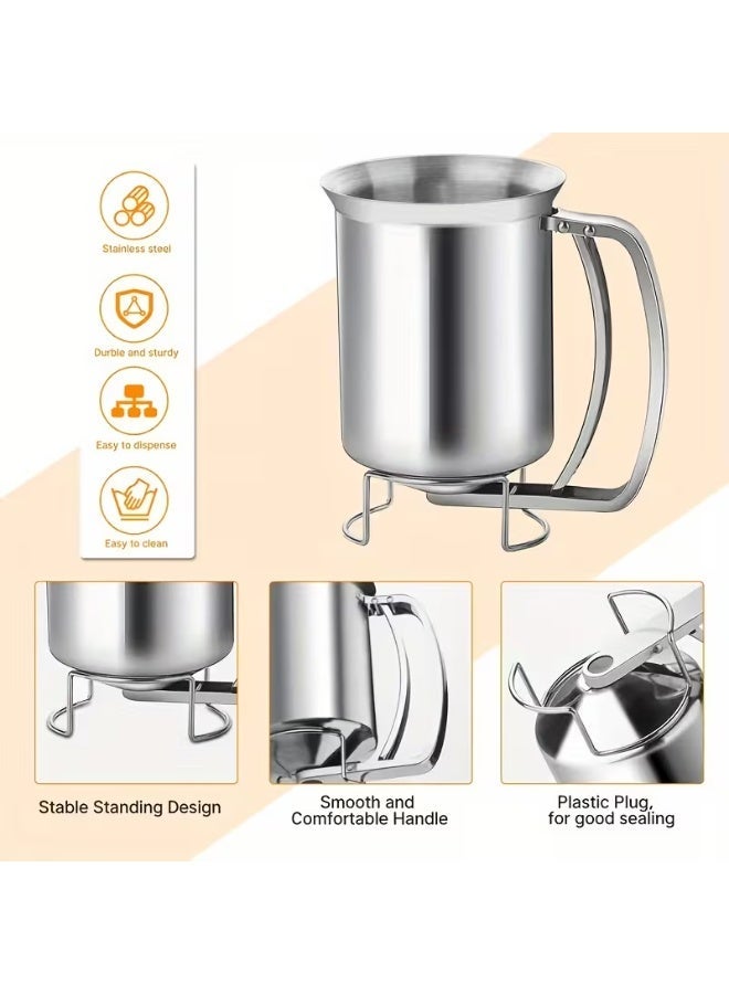 M MIAOYAN Stainless Steel Batter Dispenser 680ml, Hand Operated Pancake Cupcake Waffle Batter Dispenser with Stand, Baking Tool for Muffin, Crepe, Cake Making - Image 2