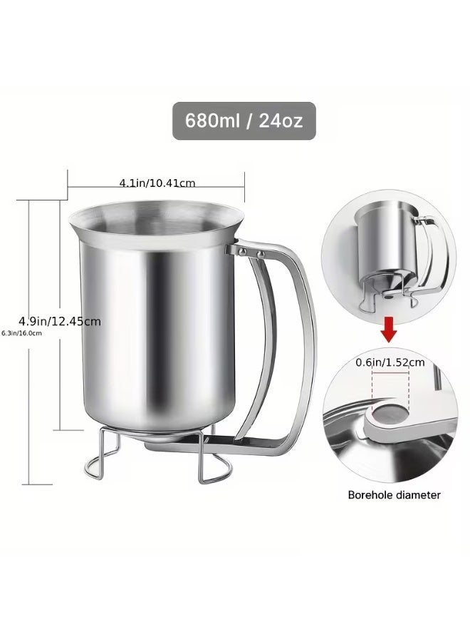 M MIAOYAN Stainless Steel Batter Dispenser 680ml, Hand Operated Pancake Cupcake Waffle Batter Dispenser with Stand, Baking Tool for Muffin, Crepe, Cake Making - Image 3