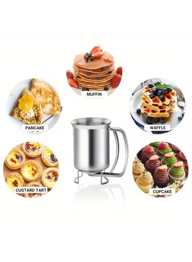 M MIAOYAN Stainless Steel Batter Dispenser 680ml, Hand Operated Pancake Cupcake Waffle Batter Dispenser with Stand, Baking Tool for Muffin, Crepe, Cake Making - Image 5