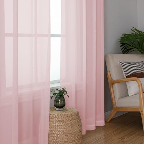 Lecloud Blush Pink Sheer Curtains 84 Inches Long 2 Panels Set, Light Filtering Window Curtains for Living Room Bedroom, Solid Voile French Door/Dining Room Drapes with Dual Rod Pocket, 40" W X 84" L - Image 3