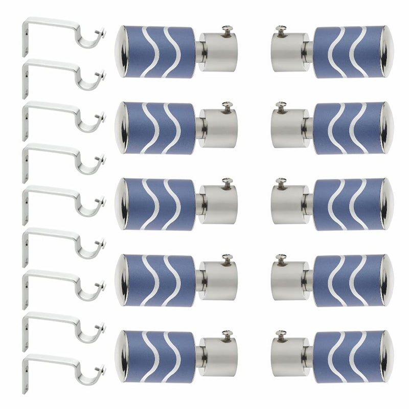 GLOXY ENTERPRISE Stainless Steel Curtain Bracket Parda Holder with Support 1 Inch Rod Pocket Finials Designer Door and Window Rod Support Fittings Curtain Rod Holder Blue 5 Pair