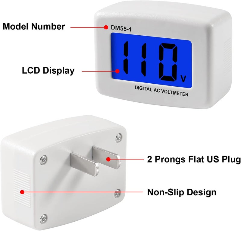 AITIAO 3Pcs Voltage Test Monitor,Flat US Plug AC 80-300V LCD Digital Voltmeter Voltage Measuring Monitor,110V 220V Voltage Panel Power Volt Test Meter for Household Plug into Outlet to Measure Voltage - Image 2