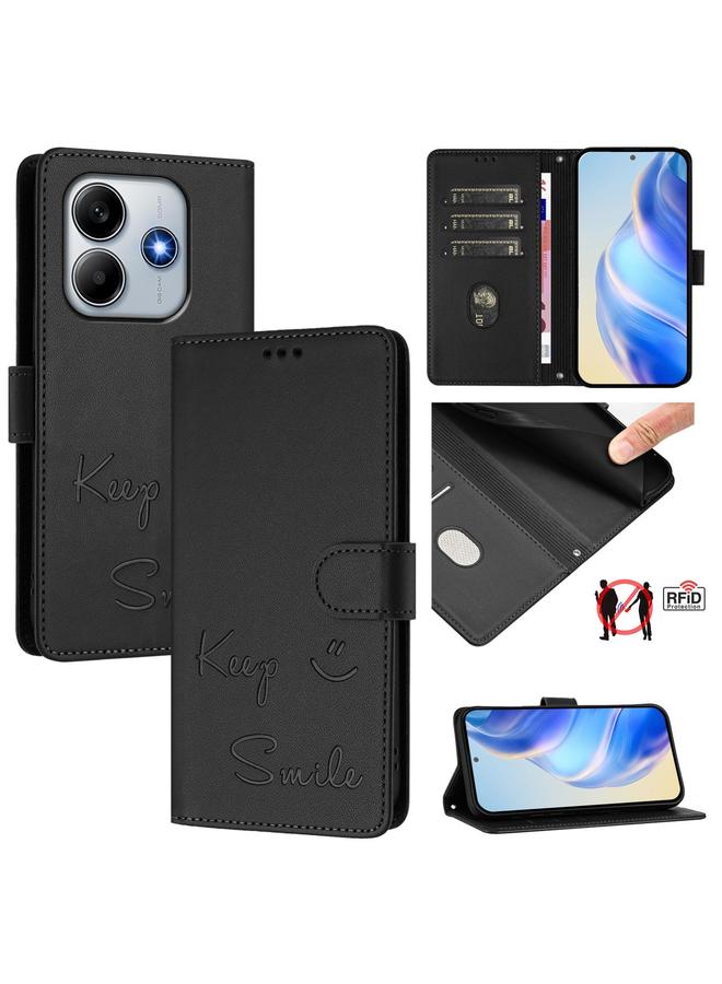 اس-توب جراب لهاتف Redmi Note 14 4G 163.25 مم جراب هاتف جلدي بنقش ابتسامة بتقنية RFID - Image 1