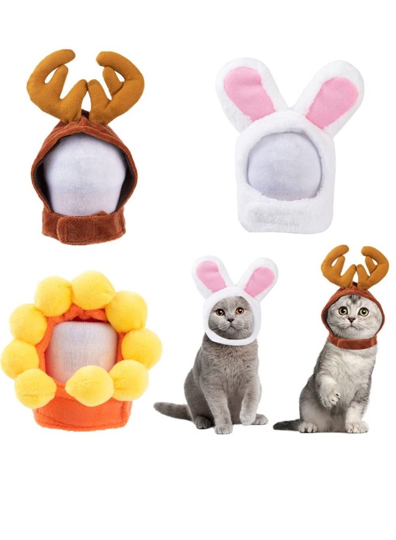 SYOSI 3 pcs Pet Headwear, Adjustable Pet Outfits Cute Rabbit Ear Pet Hat, Sun Flower Pet Hat, Christmas Antlers Pet Hat Costume for Cats Small Dogs, Daily or Party Accessory - Image 1
