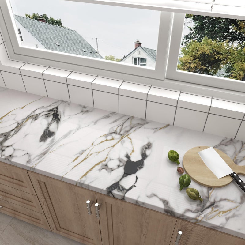 Boobest White Marble Countertop Peel and Stick Marble Contact Paper for Countertops Cabinets Desk Table Waterproof Marble Wallpaper Self Adhesive Removable Granite Vinyl Wrap Counter Covers 15.7"x196" - Image 3