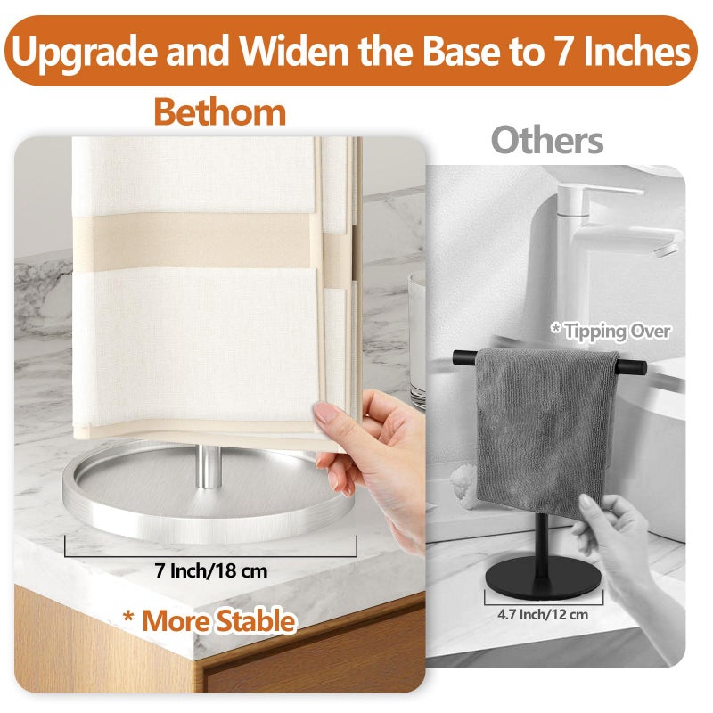 Bethom Hand Towel Holder, Stainless Steel Countertop Towel Stand for Bathroom, S-Shape Free Standing Towel Rack Bar Holds 2 Towels for Kitchen, Brushed Nickel - Image 2