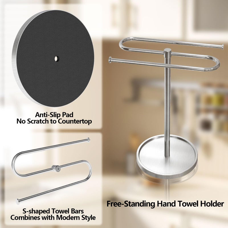 Bethom Hand Towel Holder, Stainless Steel Countertop Towel Stand for Bathroom, S-Shape Free Standing Towel Rack Bar Holds 2 Towels for Kitchen, Brushed Nickel - Image 4