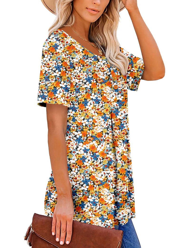 ROSELINLIN Womens Summer Tunic Tops Ruffle Loose Fit Tops Soft Comfy Short Sleeve Shirts S Orange Yellow - Image 3