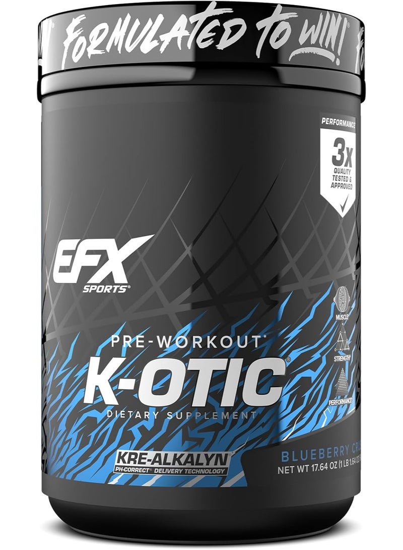 EFX SPORTS K-OTIC Pre-Workout Powder, Blueberry, 500 g – Energy & Focus Support for Training - Image 1