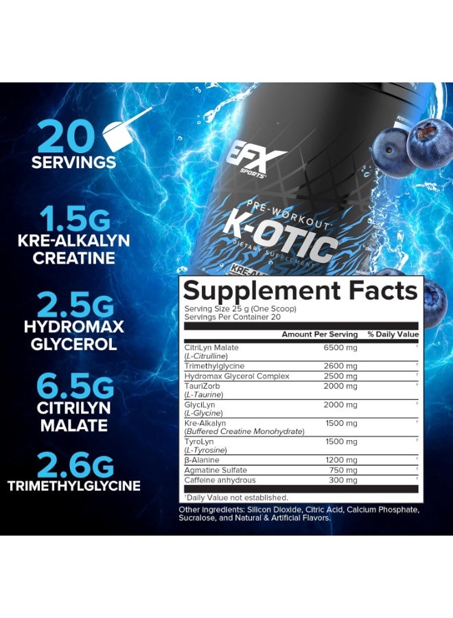 EFX SPORTS K-OTIC Pre-Workout Powder, Blueberry, 500 g – Energy & Focus Support for Training - Image 2