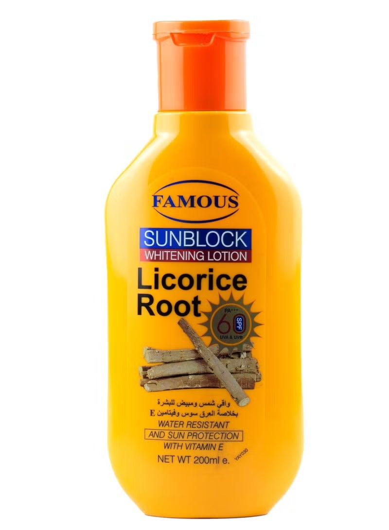 Famous Sunblock & Skin Whitening with Licorice Root & Vitamin E - 200 ml