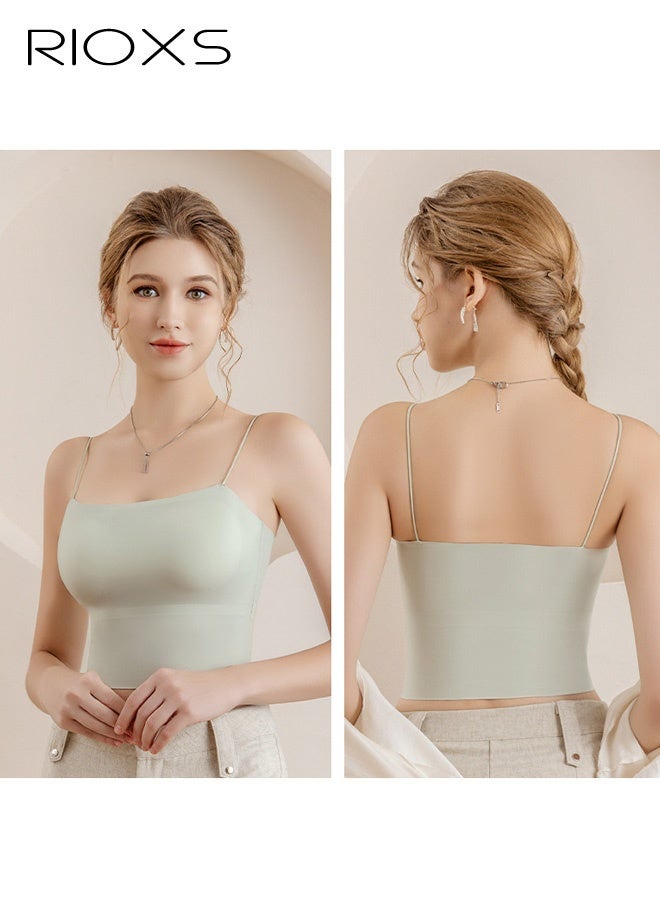 RIOXS Women's Built-in Bra Tank Top, Seamless Stretch Wire-Free Bra Vest, Everyday Wrinkle-Free Shaping Undershirt for Ladies, Breathable and Modest Solid-Color Underwear, Suitable for All Seasons, Yoga, Fitness, Trainning, Travel and Casual Wear at Home, Green - Image 4