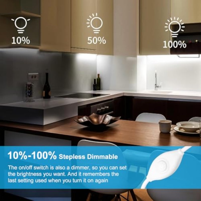 USB LED Dual Bar Light, 6000k Dimmable White Light Dual Bar Light, Plug In Cabinet Light with In-line Controller, Memory Function, No Drill Wall Light Cabinet Lamp with Installation Kit - Image 3