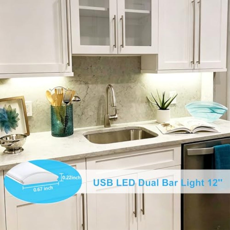 USB LED Dual Bar Light, 6000k Dimmable White Light Dual Bar Light, Plug In Cabinet Light with In-line Controller, Memory Function, No Drill Wall Light Cabinet Lamp with Installation Kit - Image 4