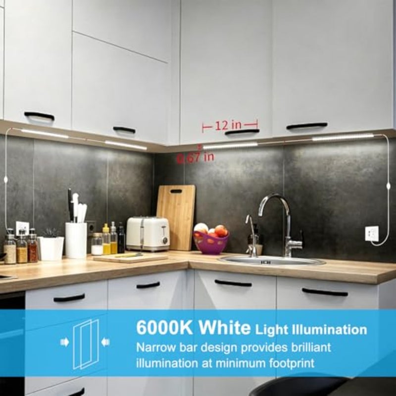 USB LED Dual Bar Light, 6000k Dimmable White Light Dual Bar Light, Plug In Cabinet Light with In-line Controller, Memory Function, No Drill Wall Light Cabinet Lamp with Installation Kit - Image 2