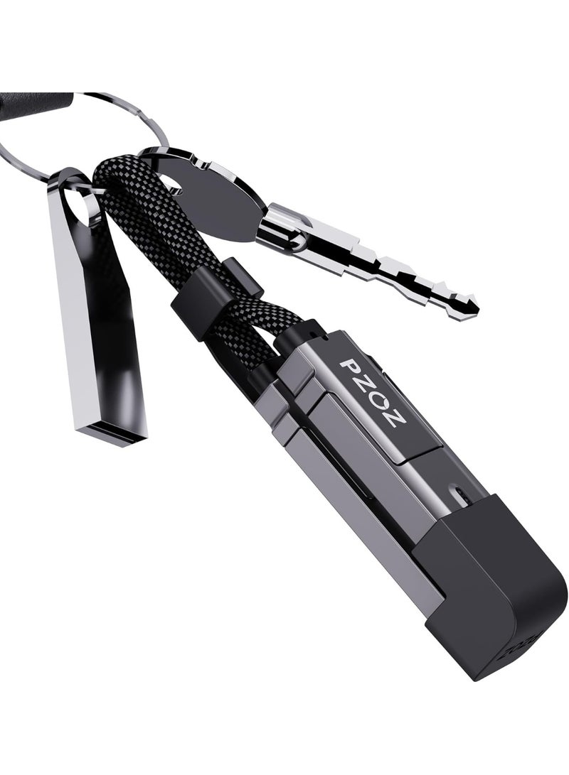 PZOZ Short iPhone Charger Cable 0.18M, 60W 4 in 1 Multi Charging Cable, Portable Keychain Charger USB C to Lightning Charging Cord with LED Display for iPhone 17 15 16 Pro Max Samsung Power Pank - Image 1