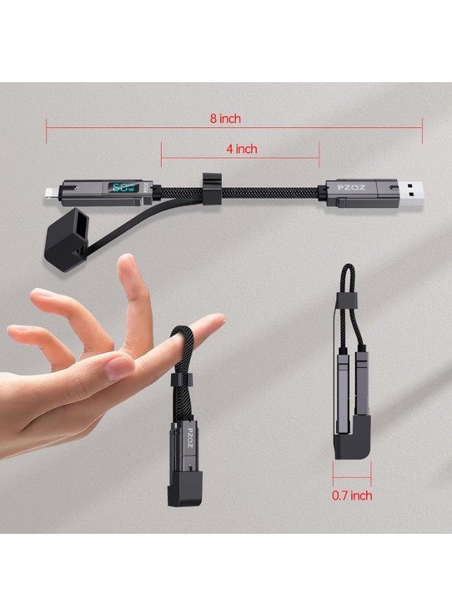 PZOZ Short iPhone Charger Cable 0.18M, 60W 4 in 1 Multi Charging Cable, Portable Keychain Charger USB C to Lightning Charging Cord with LED Display for iPhone 17 15 16 Pro Max Samsung Power Pank - Image 2