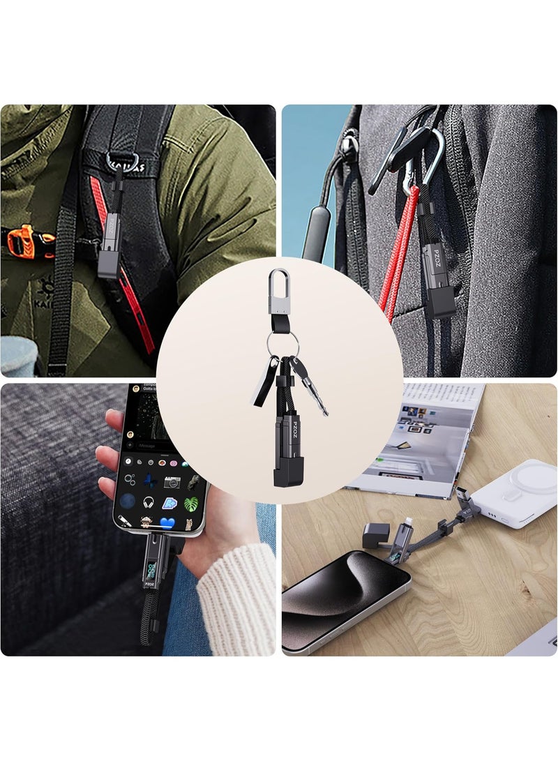 PZOZ Short iPhone Charger Cable 0.18M, 60W 4 in 1 Multi Charging Cable, Portable Keychain Charger USB C to Lightning Charging Cord with LED Display for iPhone 17 15 16 Pro Max Samsung Power Pank - Image 4