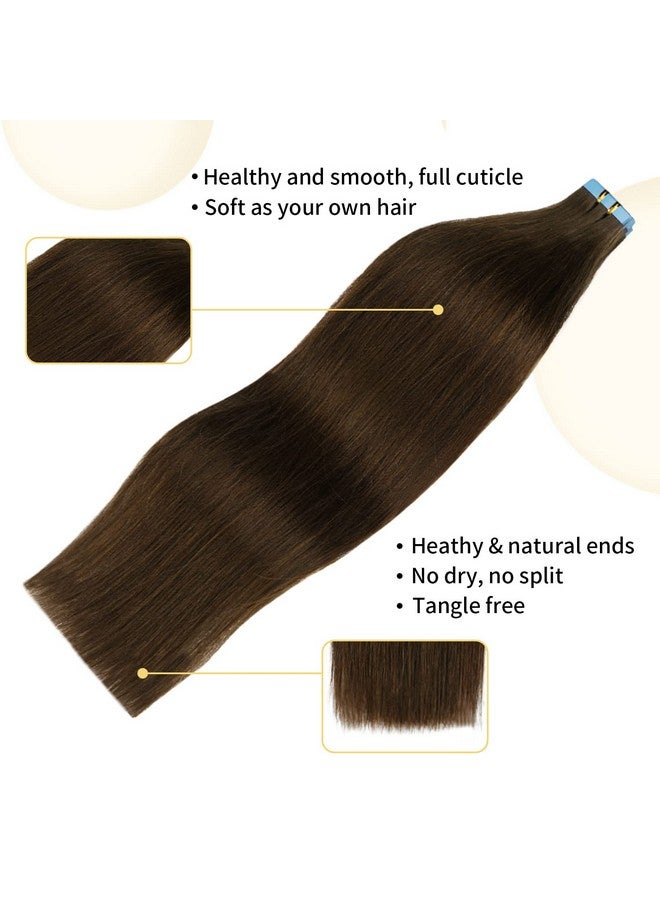 FAAAL 20 Inch Tape In Hair Extensions Human Hair Invisible Straight Tape Hair Extensions For Women 20 Pcs/50G Seamless Skin Weft 4 Chocolate Brown Real Hair Extensions Tape Ins Human Hair - Image 4