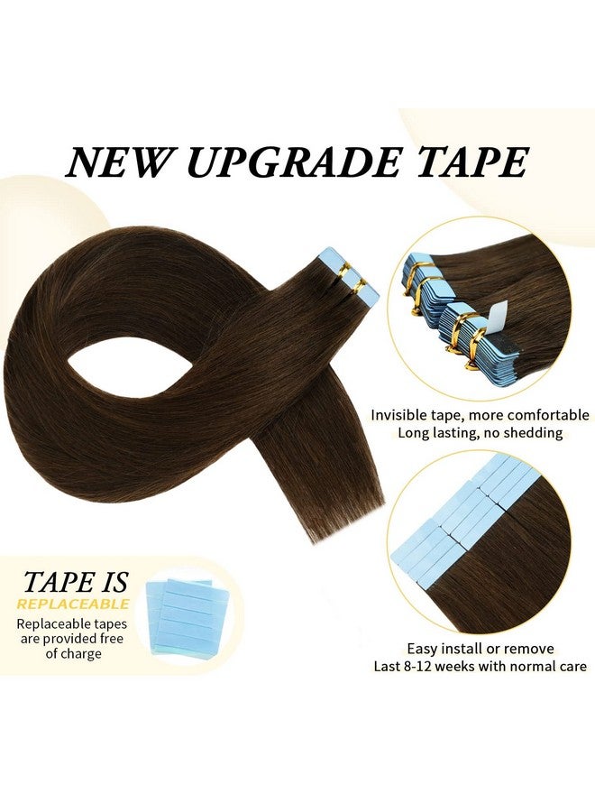 FAAAL 20 Inch Tape In Hair Extensions Human Hair Invisible Straight Tape Hair Extensions For Women 20 Pcs/50G Seamless Skin Weft 4 Chocolate Brown Real Hair Extensions Tape Ins Human Hair - Image 5