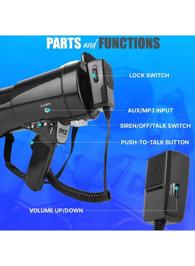 Pyle Megaphone Speaker PA Bullhorn with Built-in Siren 50 Watts & Adjustable Volume Control Ideal for Football, Baseball, Hockey, Cheerleading Fans & Coaches or for Safety Drills - PMP53IN - Image 2