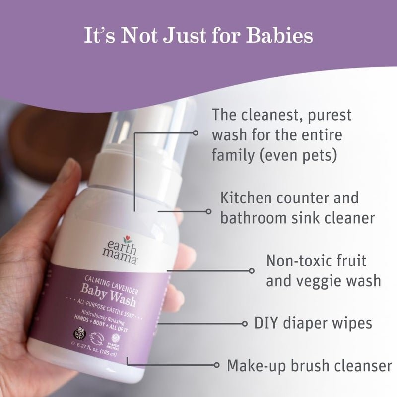 Earth Mama Calming Lavender Baby Wash Liquid Hand Soap Refill, Organic Body Wash for Sensitive Skin, All Purpose Castile Soap Liquid with Coconut Oil, Shea Butter, Calendula & Aloe, 34 fl oz - Image 1