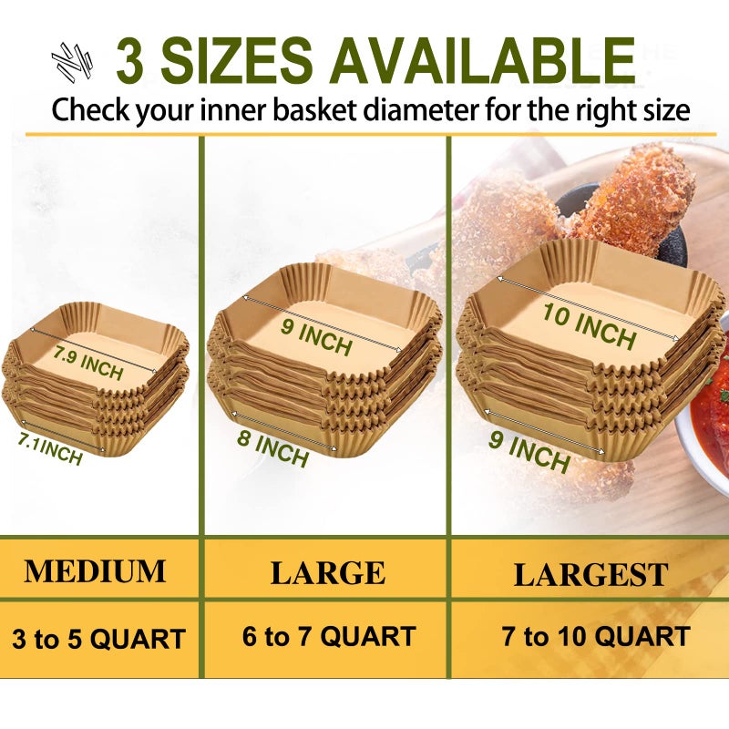 mutvle Large Air Fryer Disposable Paper Liners Square 9 Inch, 125 Pcs Parchment paper liner for 5-8QT Air fryer, Oil-proof, Water-proof, Parchment Baking Paper for Baking Roasting Microwave - Image 5